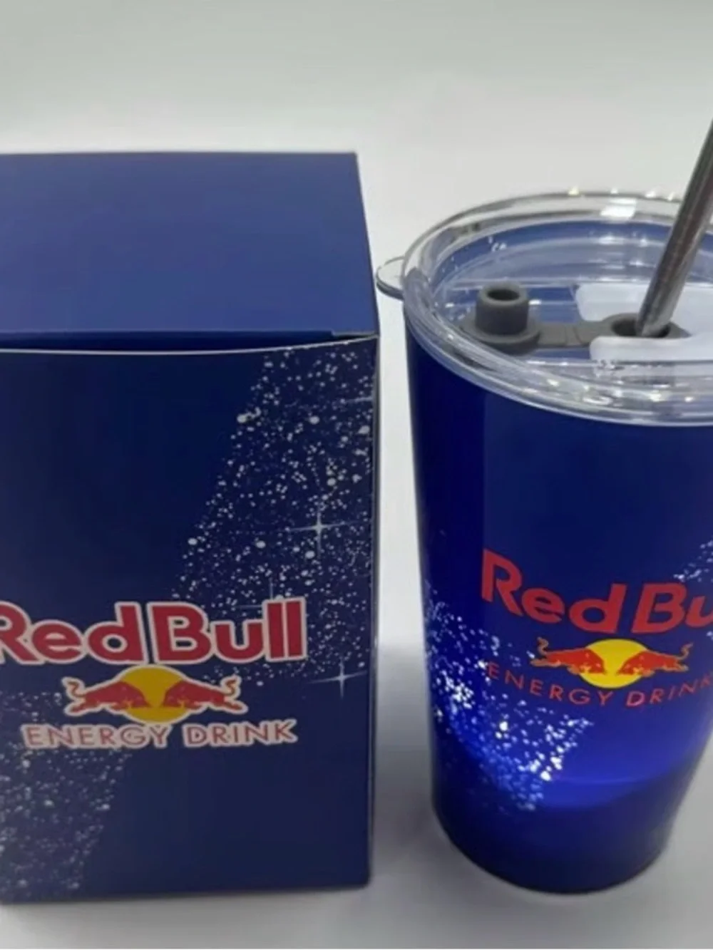 Red Bull liquid activated cup with lid and straw. Your choice of color.